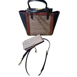 Coach 1941 Troupe Tote Signature Logo Red and Black Leather with matching wallet